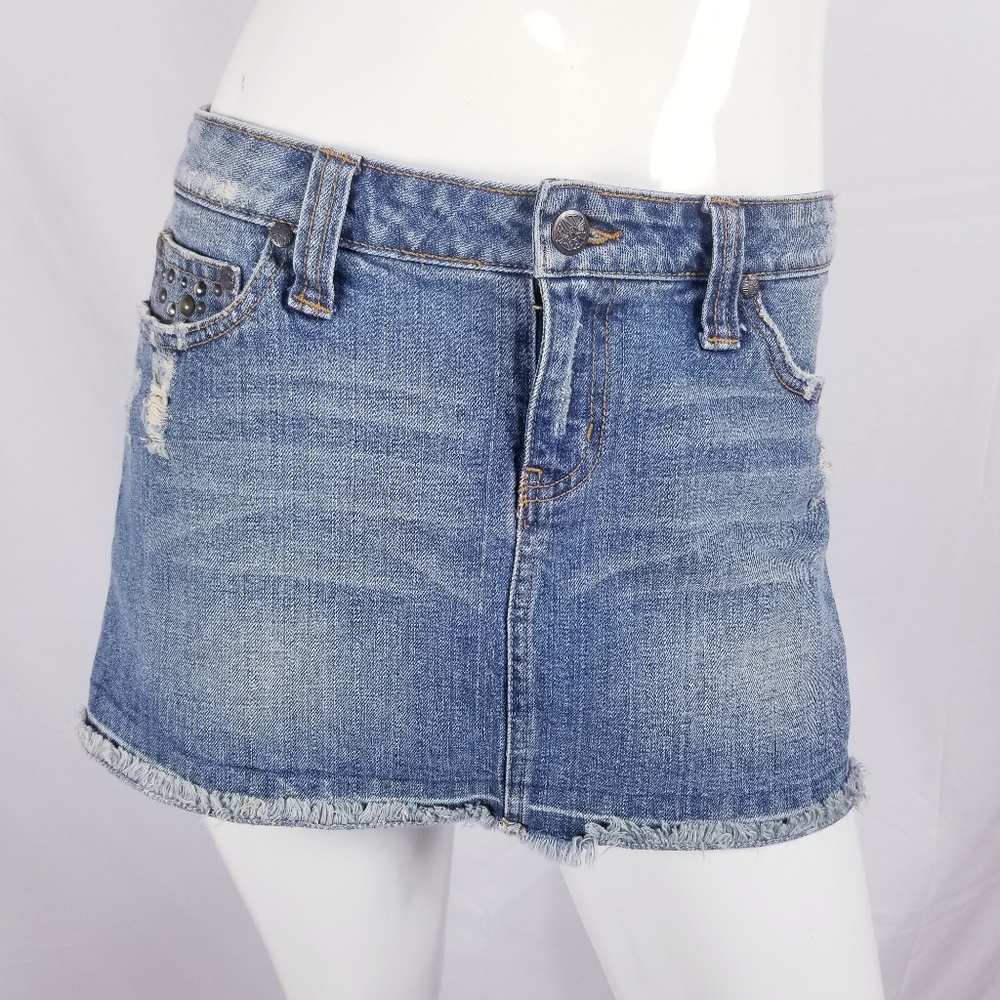 Hint Jeans Denim Mini Skirt Frayed Hem Sz 5